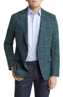 Peter Millar Tailored Fit Plaid Wool & Silk Blend Sport Coat in Green
