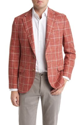Peter Millar Tailored Fit Plaid Wool Blend Sport Coat in Coral