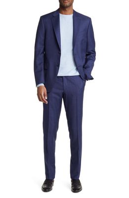 Peter Millar Tailored Fit Plaid Wool Suit in Medium Blue
