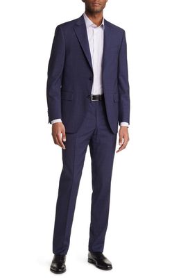 Peter Millar Tailored Fit Plaid Wool Suit in Navy/Grey