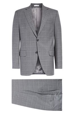 Peter Millar Tailored Fit Windowpane Plaid Wool Suit in Grey