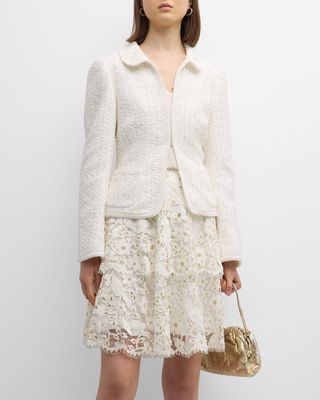 Peter-Pan Collar Paillette Pinstripe Tweed Jacket