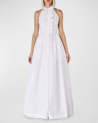 Peter-Pan Collared Sleeveless Fit-&-Flare Gown