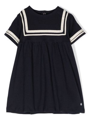 Petit Bateau stripe-trim cotton flared dress - Blue