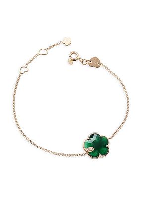 Petit Joli 18K Rose Gold, Green Agate, & Diamond Flower Charm Bracelet