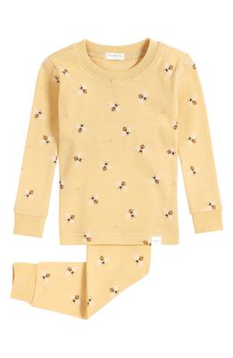 Petit Lem Bee Print Organic Cotton Fitted Two-Piece Pajamas in 201 Light Yellow