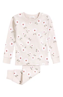 Petit Lem Daisy Print Organic Cotton Fitted Two-Piece Pajamas in 102 Beige