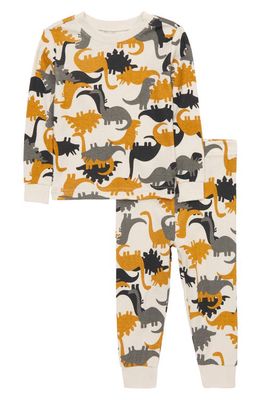 Petit Lem Dinosaurs Fitted Organic Cotton Two-Piece Pajamas in Beige