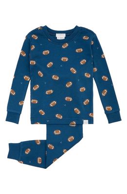 Petit Lem Football Print Fitted Organic Cotton Two-Piece Pajamas in Double Blue Dark