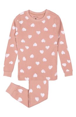 Petit Lem Heart Print Organic Cotton Fitted Two-Piece Pajamas in 400 Pink