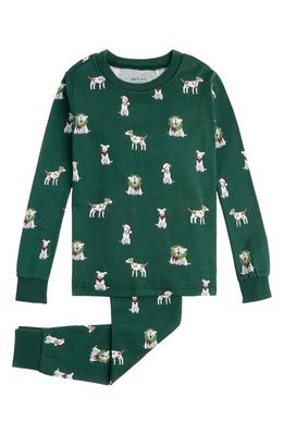 Petit Lem Jack Frost Russell Print Fitted Organic Cotton Two-Piece Pajamas in Dgr Green Dark