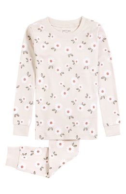 Petit Lem Kids' Daisy Print Cotton Fitted Pajamas in 102 Beige