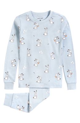 Petit Lem Kids' Dapper Bunny Fitted Two-Piece Organic Cotton Pajamas in 601 Light Blue