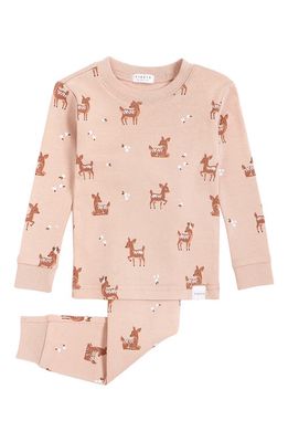Petit Lem Kids' Fawn Print Fitted Organic Cotton Two-Piece Pajamas in 401 Light Pink