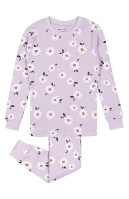 Petit Lem Kids' Floral Organic Cotton Fitted Two-Piece Pajamas in Light Purple