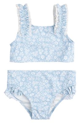 Petit Lem Kids' Floral Sky Ruffle Two-Piece Swimsuit in Blue