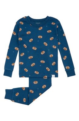 Petit Lem Kids' Football Print Fitted Organic Cotton Two-Piece Pajamas in Blue Dark