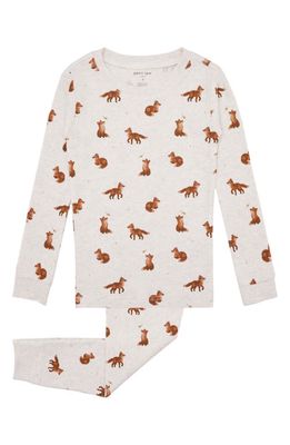 Petit Lem Kids' Fox Print Fitted Organic Cotton Two-Piece Pajamas in Heather Beige