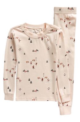 Petit Lem Kids' Ice Skater Print Fitted Organic Cotton Two-Piece Pajamas in Pink Light