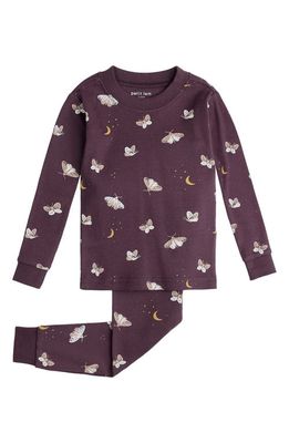Petit Lem Kids' Moth Print Fitted Organic Cotton Two-Piece Pajamas in Dark Purple