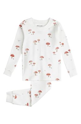 Petit Lem Kids' Mushroom Print Fitted Organic Cotton Two-Piece Pajamas in Off White