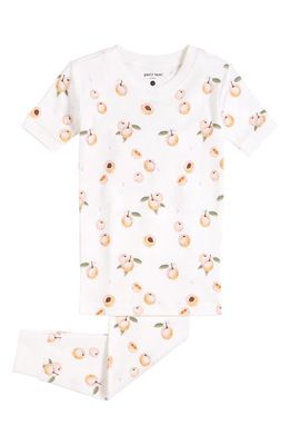 Petit Lem Kids' Peaches Print Short Sleeve Organic Cotton Fitted Two-Piece Pajamas in Off White