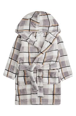 Petit Lem Kids' Plaid Organic Cotton Hooded Robe in Medium Grey