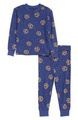 Petit Lem Kids' Pretzels Fitted Organic Cotton Two-Piece Pajamas in 602 Dark Blue