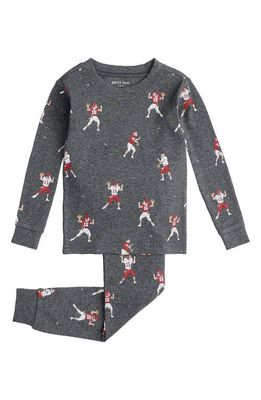 Petit Lem Kids' Quarterback Print Fitted Organic Cotton Two-Piece Pajamas in Dark Heather Grey
