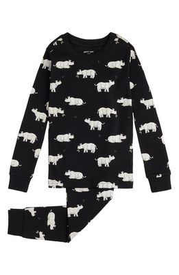 Petit Lem Kids' Rhino Print Glow in the Dark Organic Cotton Fitted Two-Piece Pajamas in Black 