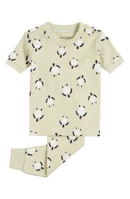 Petit Lem Kids' Sea Turtle Print Fitted Two-Piece Organic Cotton Pajamas in 800 Green