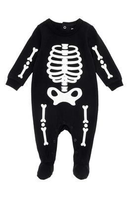 Petit Lem Kids' Skeleton Glow in the Dark Fitted One-Piece Pajamas in Black