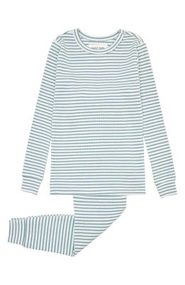 Petit Lem Kids' Stripe Fitted Two-Piece Pajamas in Tur Turquoise