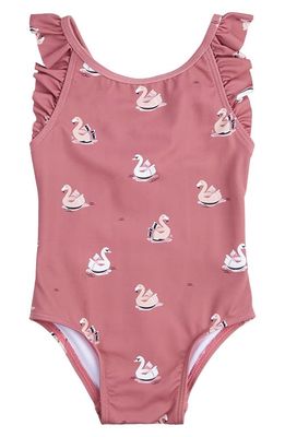 Petit Lem Kids' Swan Balloon One-Piece Swimsuit in Dark Pink