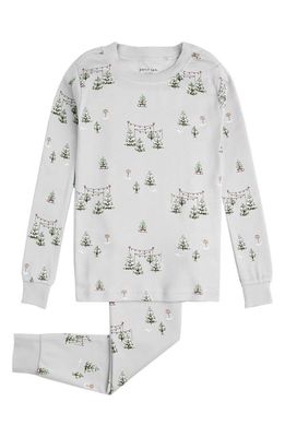Petit Lem Kids' Tree Farm Print Fitted Organic Cotton Two-Piece Pajamas in Grey