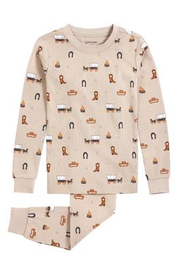 Petit Lem Kids' Wild West Print Organic Cotton Fitted Two-Piece Pajamas in Sand
