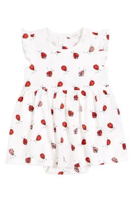 Petit Lem Ladybugs Stretch Organic Cotton Skirted Bodysuit in 101 Off White