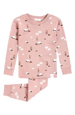 Petit Lem Lily Pad Print Fitted Two-Piece Organic Cotton Pajamas in Purple