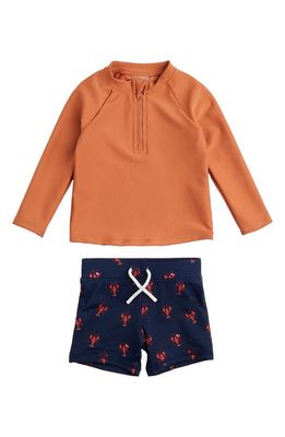 Petit Lem Long Sleeve Rib Two-Piece Rashguard Swimsuit in Orange