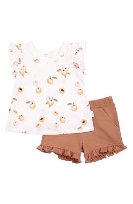 Petit Lem Peach Print Ruffle Organic Cotton T-Shirt & Shorts Set in 101 Off White