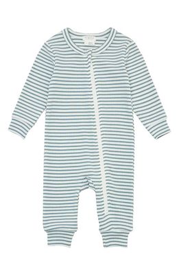 Petit Lem Slate Stripe Ribbed Fitted One-Piece Pajamas in Turquoise