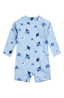 Petit Lem Stingray Long Sleeve One-Piece Rashguard Swimsuit in Blue Light