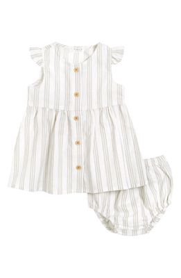 Petit Lem Stripe Linen & Cotton Dress & Bloomers Set in 800 Green