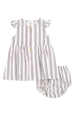 Petit Lem Stripe Linen & Organic Cotton Dress & Bloomers in Off White