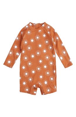 Petit Lem Sun Print Long Sleeve One-Piece Rashguard Swimsuit in Orange