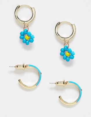 Petit Moments 2 pack enamel dipped earrings in blue and gold