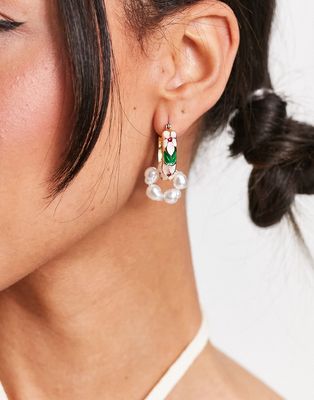 Petit Moments baroque enamel pearl hoop earrings-Multi
