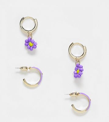 Petit Moments gold plated 2 pack enamel dipped earrings in purple and gold