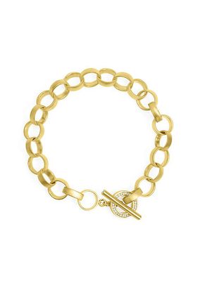 Petit Pavé 22K-Gold-Plated & Cubic Zirconia Rolo Chain Bracelet