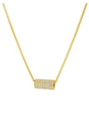 Petit Pavé 22K-Gold-Plated & Cubic Zirconia Tube Pendant Necklace